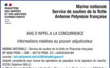 LA MARINE NATIONALE SERVICE DE SOUTIEN DE LA FLOTTE ANTENNE POLYNÉSIE FRANCAISE LANCE UN AVIS D'APPEL A LA CONCURRENCE : Découpe de la flèche de la grue DRAVO Type de marché et lieu d’exécution : Services – ZRN/ FARE UTE