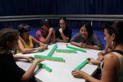 Le mah-jong est un jeu de société d'origine chinoise qui se joue à quatre joueurs, avec des pièces appelées tuiles. Après la période d'apprentissage, les joueurs se sont régalés