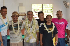 M. RUAHE PR Tevari Billard, T. NENA, P. MAHUTA PR Fédé, Le Maire O. TEMARU, H. WANG CHEOU PR To'a Billard, C. RUAHE VP Fédé, A. HOLOZET PR sect billard Fei Pi, L. LEPEAN PR d'hon Fédé