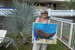 Marion H. Gérard est peintre sous-marin depuis un an. Elle est de passage au fenua.