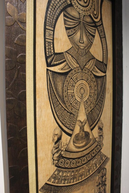 Dessin sur tapa, encre de Chine.